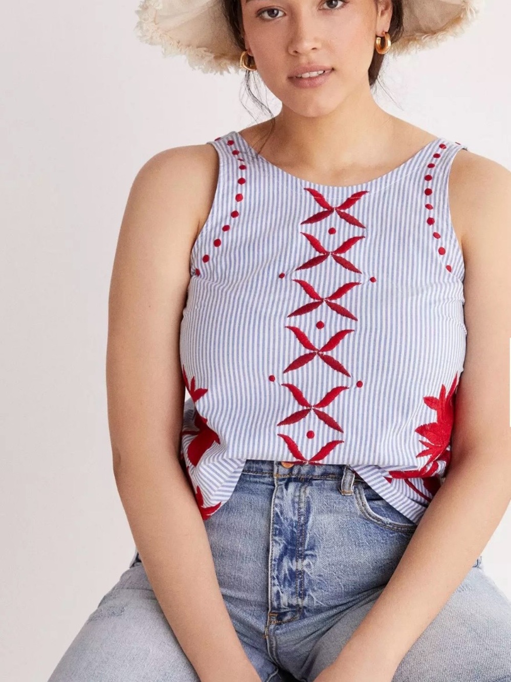 Maeve Anthropologie Embroidered Swing Blouse Halter Striped